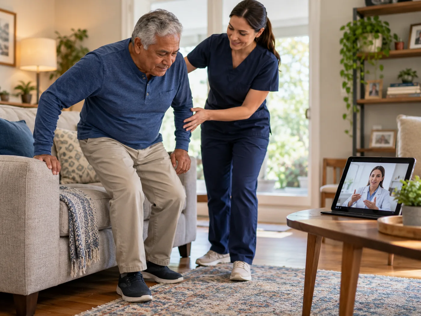 Supported home mobility assessment with a remote clinician on a tablet